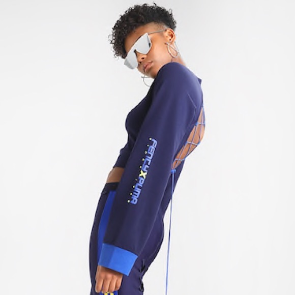 Puma x Fenty by Rihanna Womens Laced Sweatshirt Evening Blue Size M XL